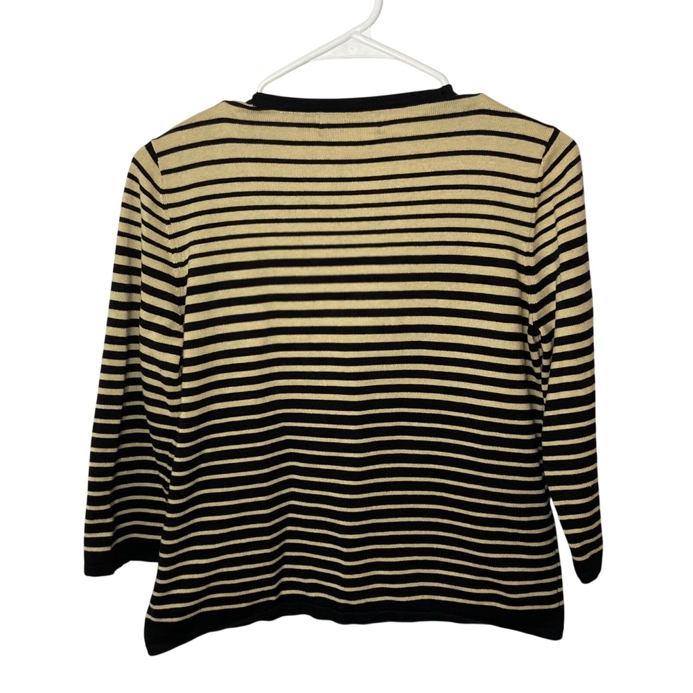 Alfred Dunner Petite Cardigan‎ Sweater Top Tan Black Striped Beaded Size PL - Picture 2 of 9